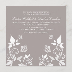 Ivory Butterfly Floral Wedding Invite