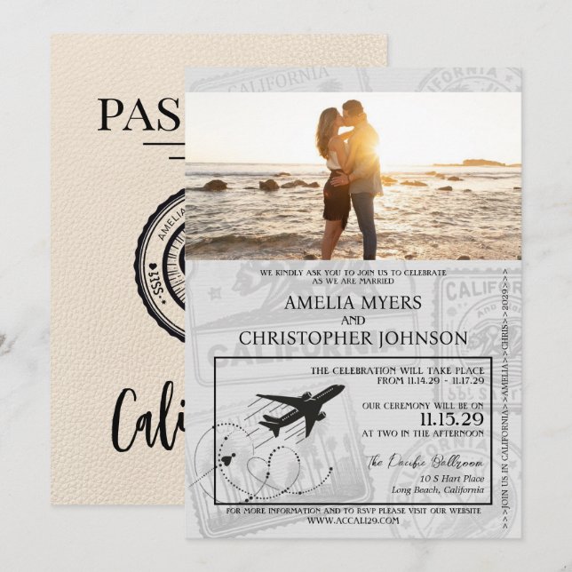Ivory California Passport Wedding Invitation (Front/Back)