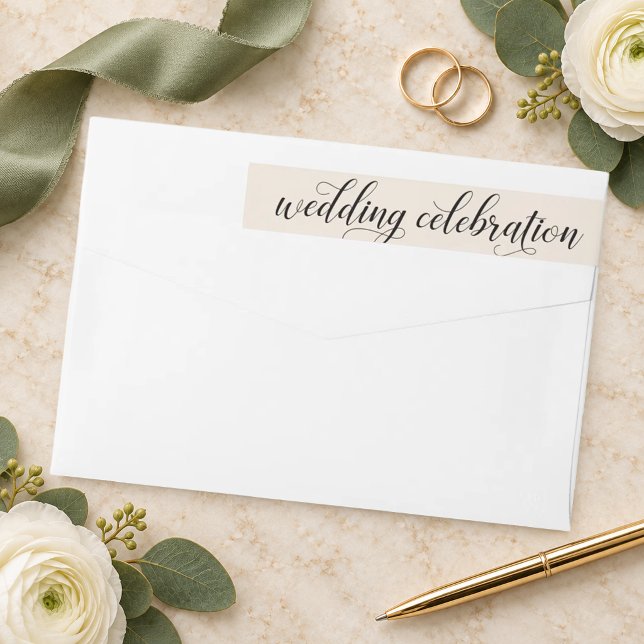 Ivory Calligraphy Script Wedding Celebration Wrap Around Label (Creator Uploaded)