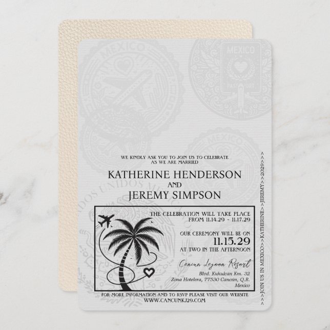 Ivory Cancun Passport Wedding Invitation (Front/Back)