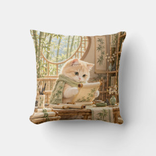 Ivory Cat Bamboo Reading Study Throw Pillow