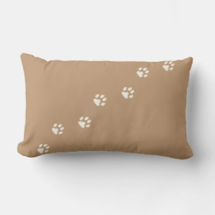Ivory Cat Paw Prints Feline Tracks Brown Lumbar Pillow