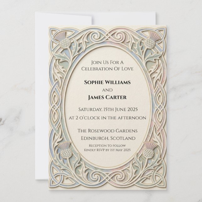 Ivory Celtic Thistle Wedding Invitation (Front)