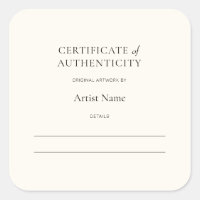 Ivory Certificate of Authenticity for Art Sticker