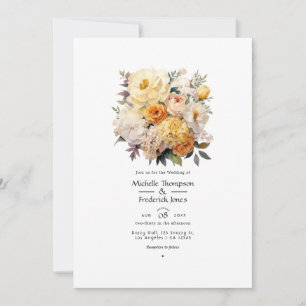 Ivory, Champagne and White Floral Wedding Invitation