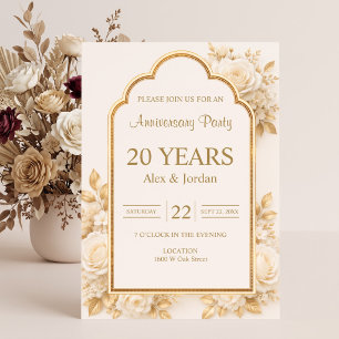 Ivory & Champagne Floral Anniversary Party Invitation