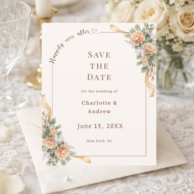 Ivory champagne florals wedding Save the Date Flyer (Creator Uploaded)