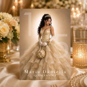 Ivory Champagne Gold Quinceañera Invitation