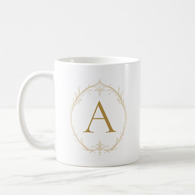 Ivory Champagne Lily Personalized Initial Mug (Left)