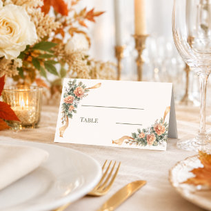Ivory champagne orange florals place card