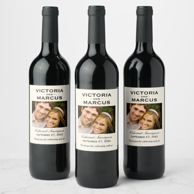 Ivory Cheers to Love Wedding Photo Bottle Favour Wine Label (Bottles)