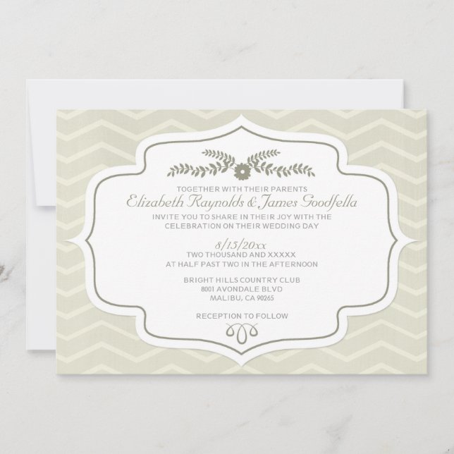 Ivory Chevron Invitations de mariage (Devant)