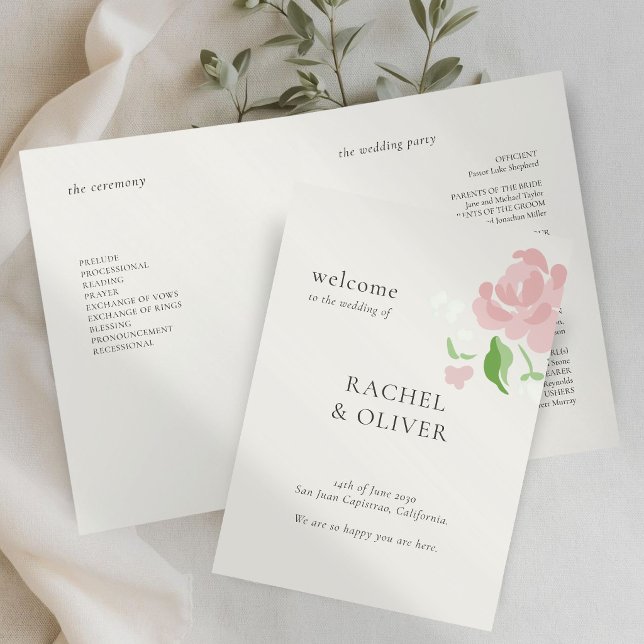 Ivory | Chic Blush Floral Wedding Folded Program (Creator Uploaded)