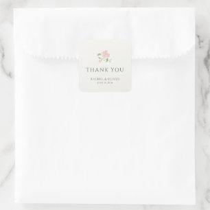 Ivory Chic Blush Rose Wedding Thank you Square Sticker