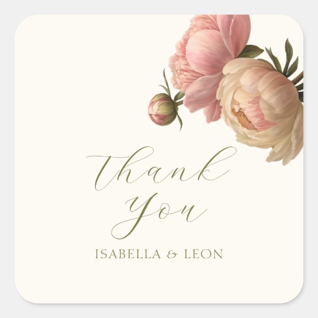 Ivory | Chic Blush Script  Rose Wedding  Square Sticker (Front)