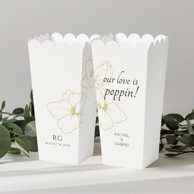 Ivory | Chic Floral Couple Popcorn  Favour Box (Creator Uploaded)
