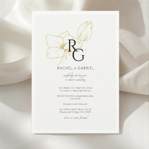 Ivory Chic Floral Monogram Wedding Invitation
