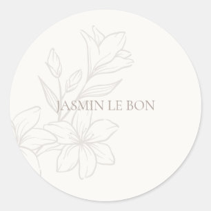 Ivory   Chic Minimalist Floral  Classic Round Sticker