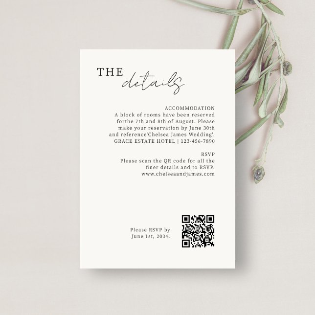 Ivory | Chic QR Code Minimalist Wedding Details Enclosure Card (Creator Uploaded)