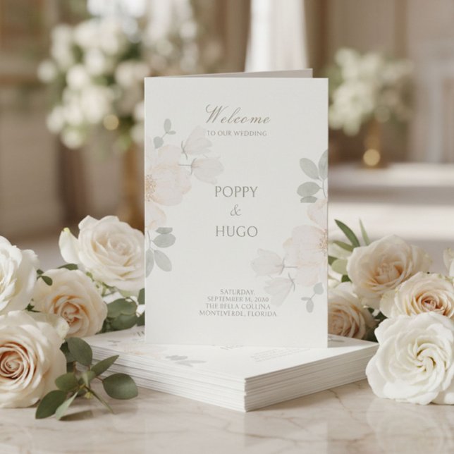 Ivory | Chic Watercolor Flower Wedding Program (Creator Uploaded)