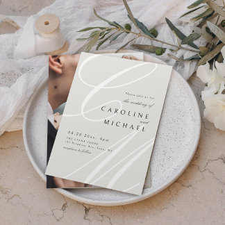 Ivory Classic Elegant calligraphy monogram wedding Invitation