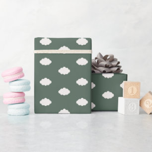Ivory Clouds on Dark Green Wrapping Paper