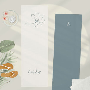 Ivory Coastal Blue Floral Line Art Minimalist Zen Yoga Mat