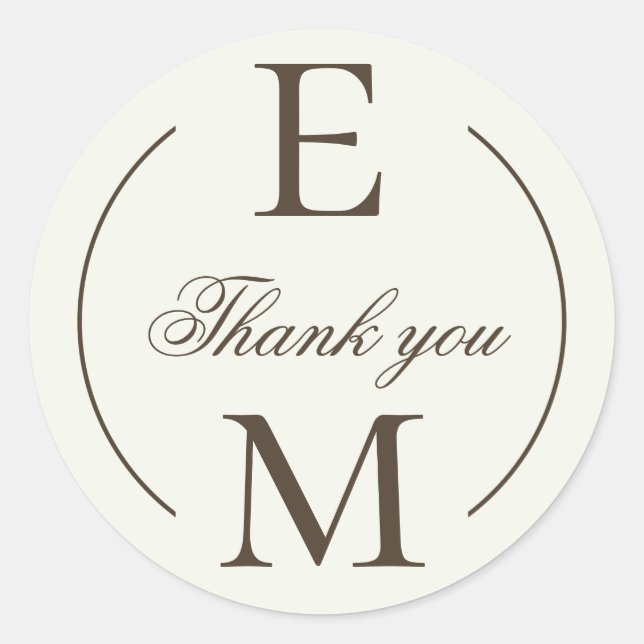 Ivory Coffee Monogram Wedding Thank You Classic Round Sticker (Front)