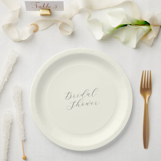 Ivory Color Simple Bridal Shower Paper Plate (Wedding)
