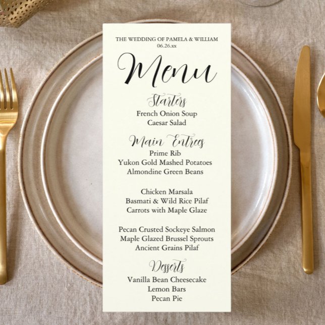 Ivory Color Simple Style Wedding Dinner Menu (In Situ)