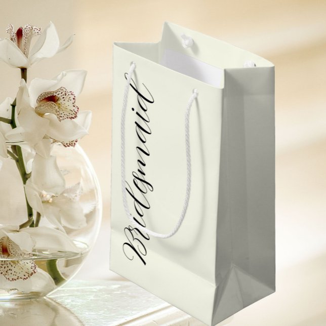 Ivory Colour Stylized Script Wedding Bridesmaid Small Gift Bag (In Situ)