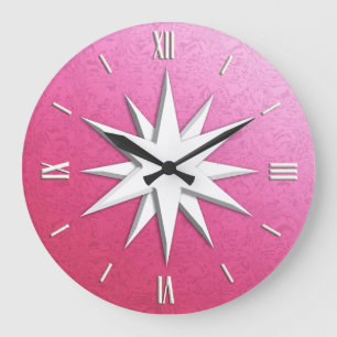 Ivory compass rose - rose quartz background large clock