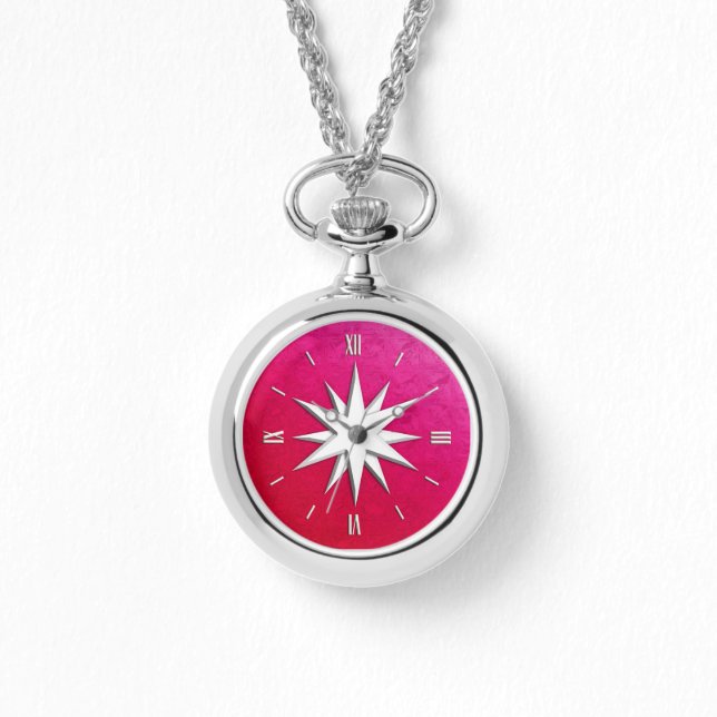 Ivory compass rose - ruby glass background watch (Front)