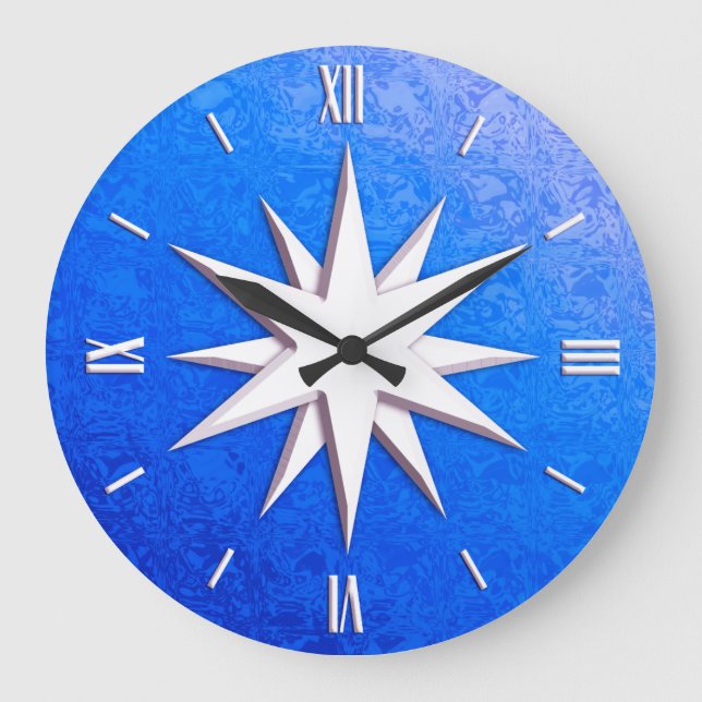 Ivory compass rose - sapphire glass background large clock (Front)