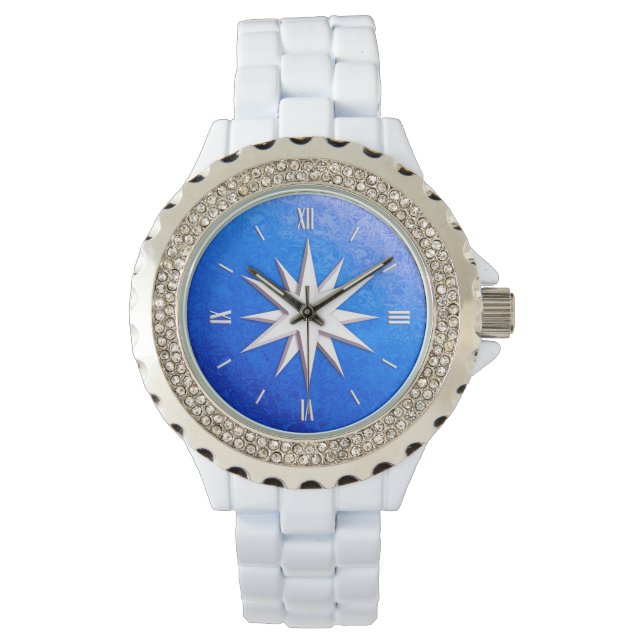Ivory compass rose - sapphire glass background watch (Front)