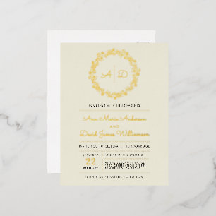 Ivory   Country Floral Wreath Wedding Foil Invitation Postcard