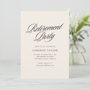 Ivory Cream Black Script Retirement Celebration Invitation