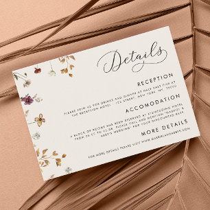 Ivory Cream Boho Fall Wildflowers Wedding Details Enclosure Card
