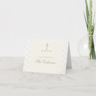 Ivory Cream Damask Cross Thank You