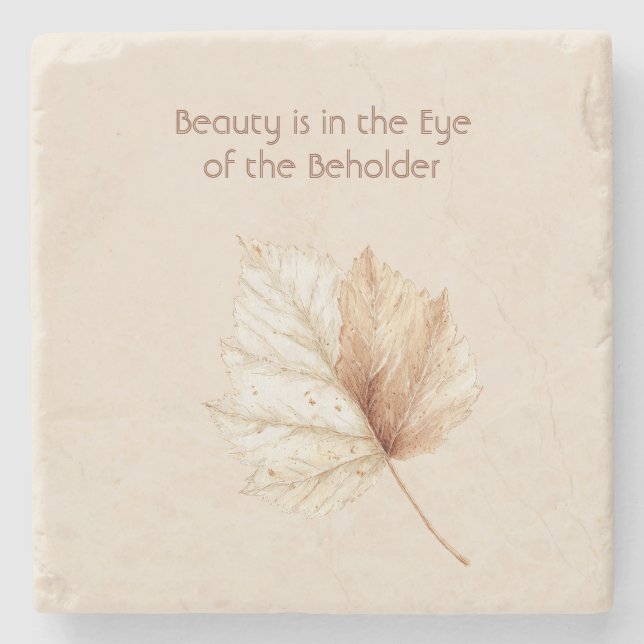Ivory Cream Gold Leaf Beauty Stone Coaster (Front)