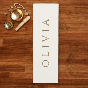Ivory Cream Gold Name minimalist modern Yoga Mat