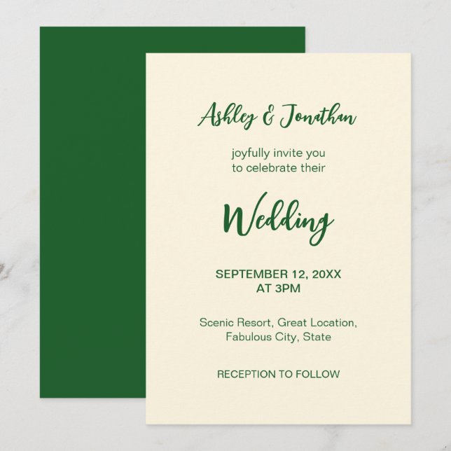 Ivory Cream Green Wedding Invitation (Front/Back)