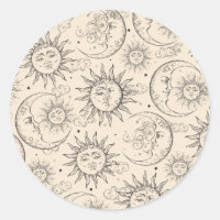 Ivory Cream Magic Vintage Celestial Sun Moon Stars