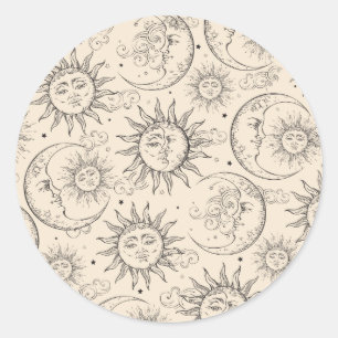 Ivory Cream Magic Vintage Celestial Sun Moon Stars Classic Round Sticker
