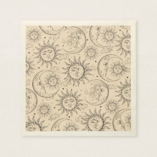 Ivory Cream Magic Vintage Celestial Sun Moon Stars Napkin