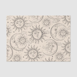 Ivory Cream Magic Vintage Celestial Sun Moon Stars Tissue Paper