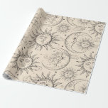 Ivory Cream Magic Vintage Celestial Sun Moon Stars Wrapping Paper<br><div class="desc">custom wrapping paper</div>