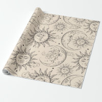 Ivory Cream Magic Vintage Celestial Sun Moon Stars