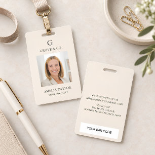 Ivory Cream Minimalist Employee Photo Professional Badge
