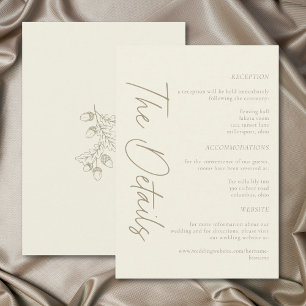 Ivory Cream Minimalist Leaf Acorn Fall Wedding Enclosure Card